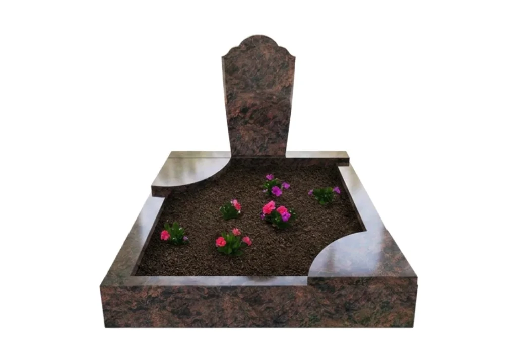 Mehrfarbiger Granit Grabstein mit Einfassung, Eckplatten und Blumenbeet – Grabmal Hamburg